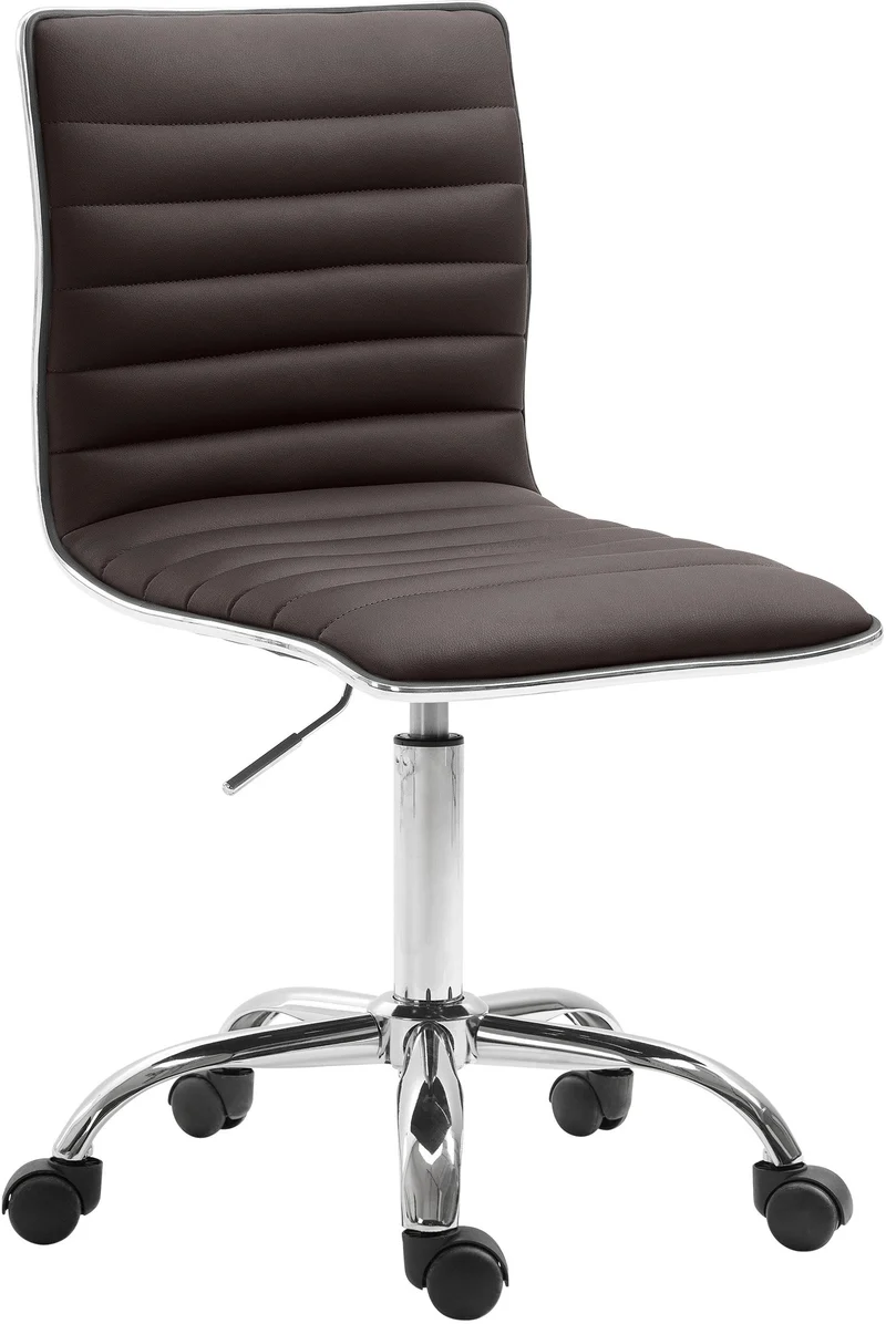 Tabouret de travail sur roulettes design à coutures horizontales hauteur réglable et roulettes PVC marron 10_0008362