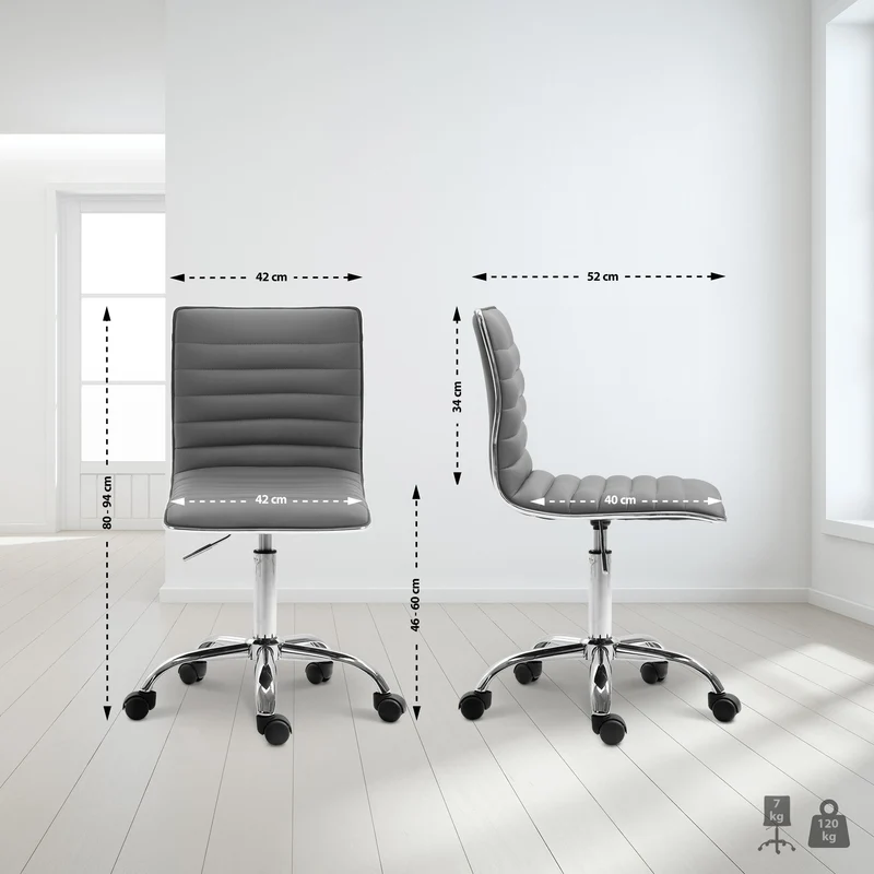 Tabouret de travail sur roulettes design à coutures horizontales hauteur réglable et roulettes PVC gris 10_0008361