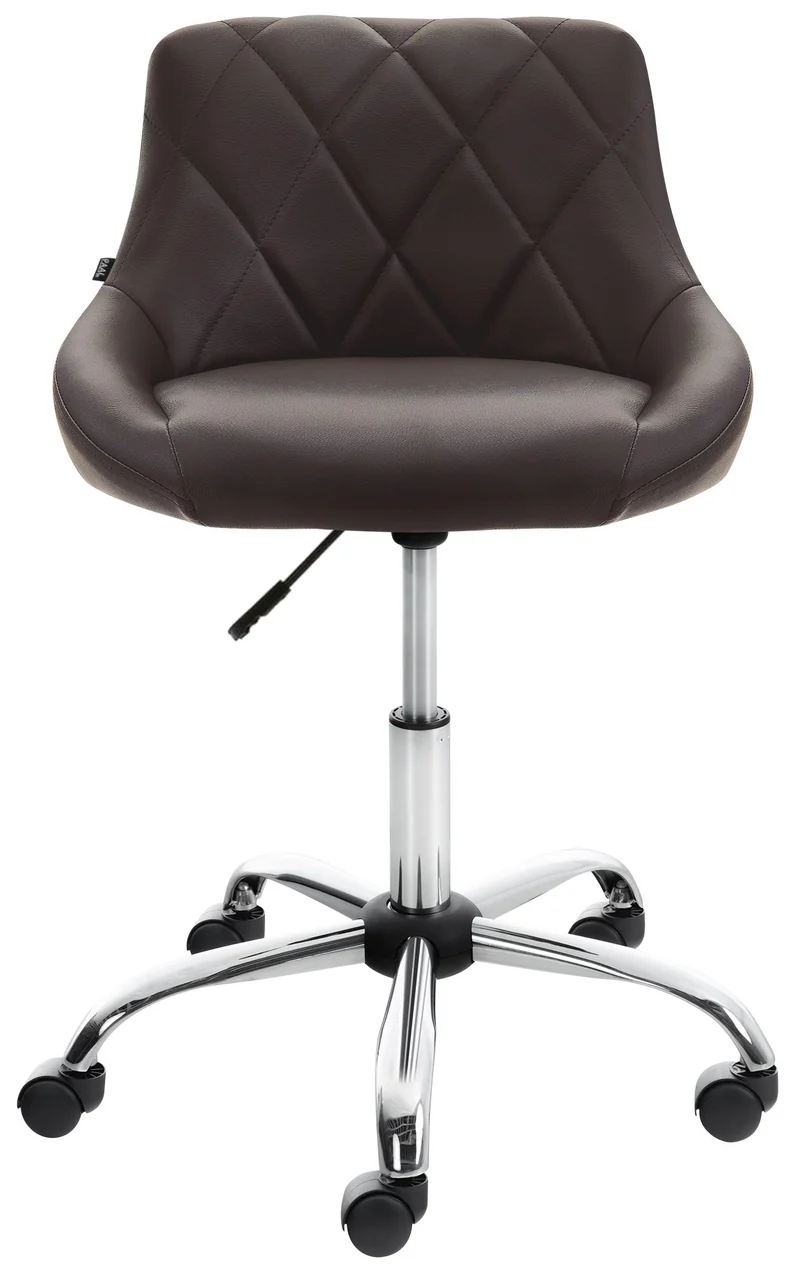 Tabouret de travail sur roulettes en PVC couleur marron dossier à coutures en losanges cadre métal chromé 10_0008466