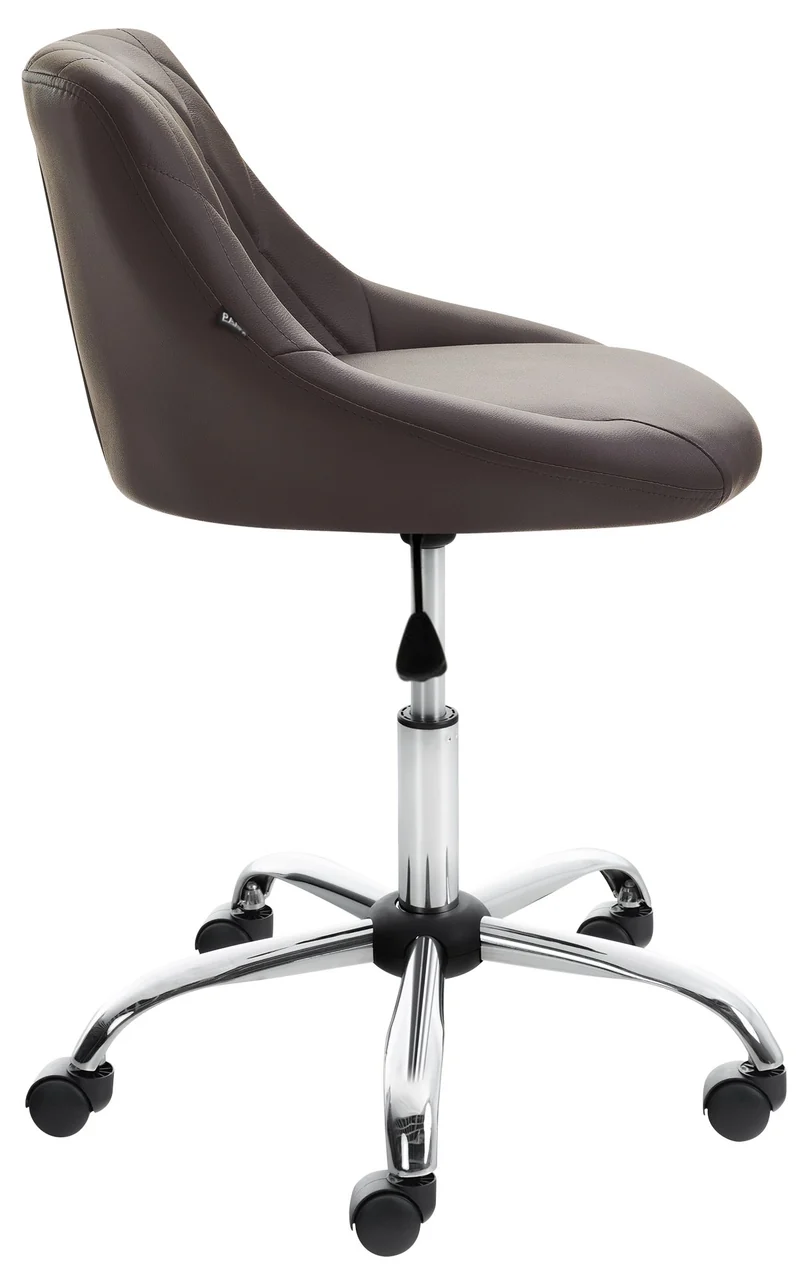 Tabouret de travail sur roulettes en PVC couleur marron dossier à coutures en losanges cadre métal chromé 10_0008466