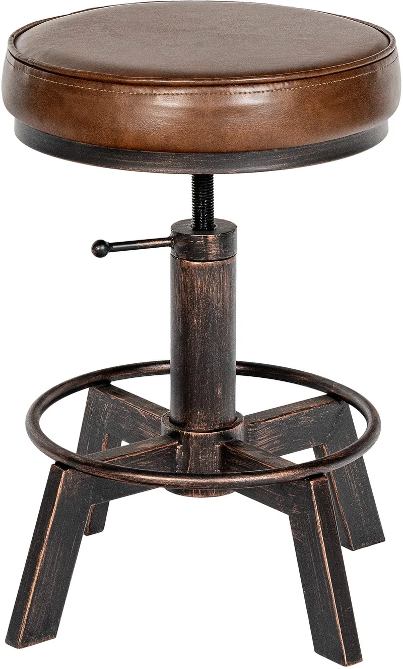 Tabouret industriel en métal bronze hauteur réglable 44 à 63 cm assise rembourrée en similicuir marron 10_0008366