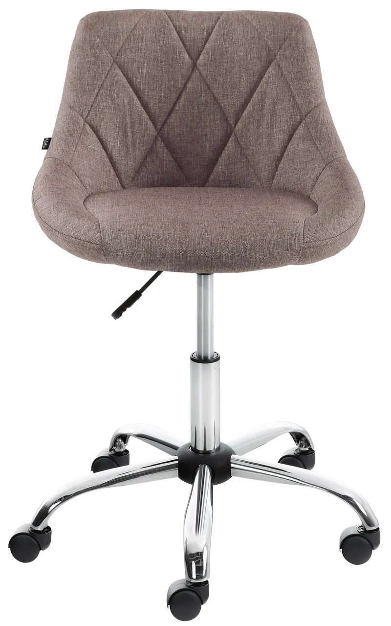 Tabouret de travail sur roulettes en tissu couleur taupe dossier à coutures en losanges cadre métal chromé 10_0008364