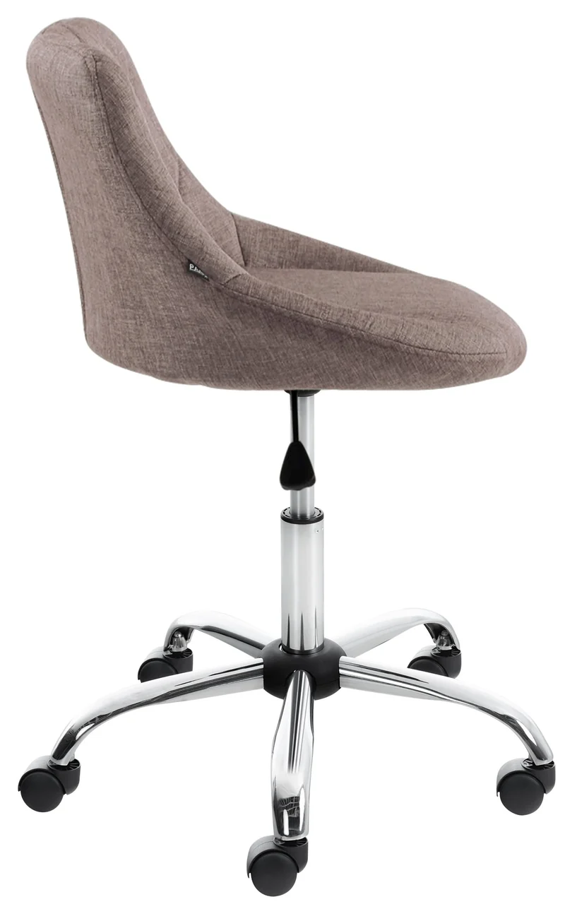 Tabouret de travail sur roulettes en tissu couleur taupe dossier à coutures en losanges cadre métal chromé 10_0008364