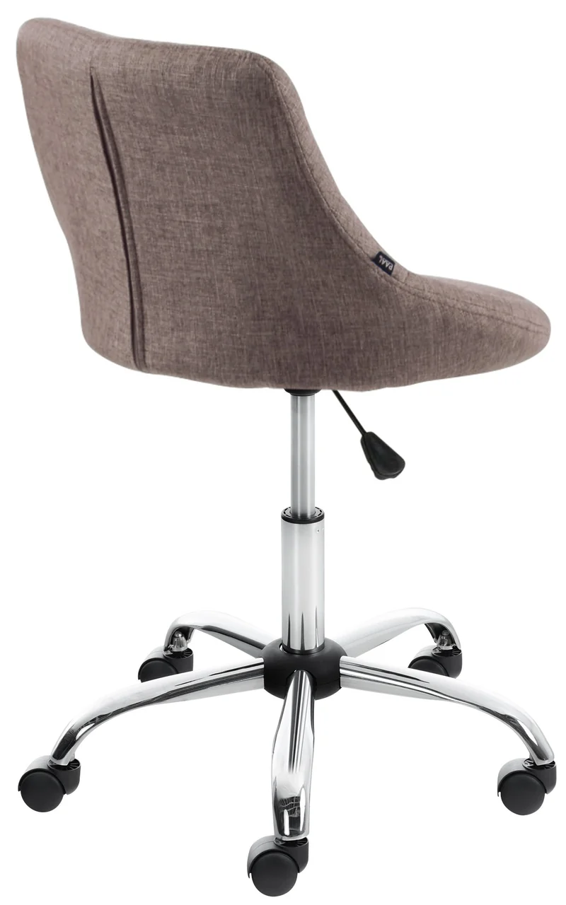 Tabouret de travail sur roulettes en tissu couleur taupe dossier à coutures en losanges cadre métal chromé 10_0008364