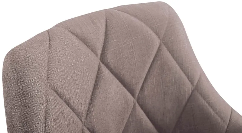 Tabouret de travail sur roulettes en tissu couleur taupe dossier à coutures en losanges cadre métal chromé 10_0008364