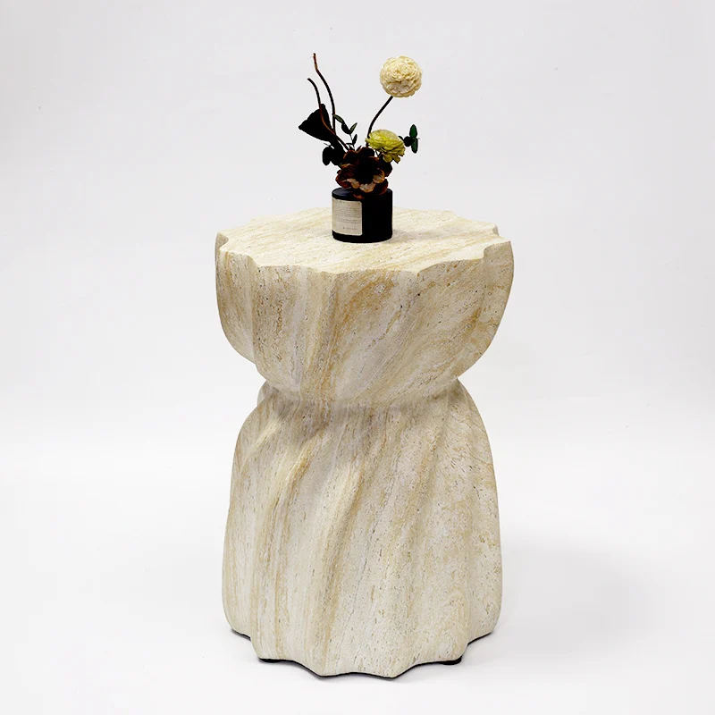 Modern Art Deco Magnesium Oxide Lotus Column End Table For Living Room And Bedroom