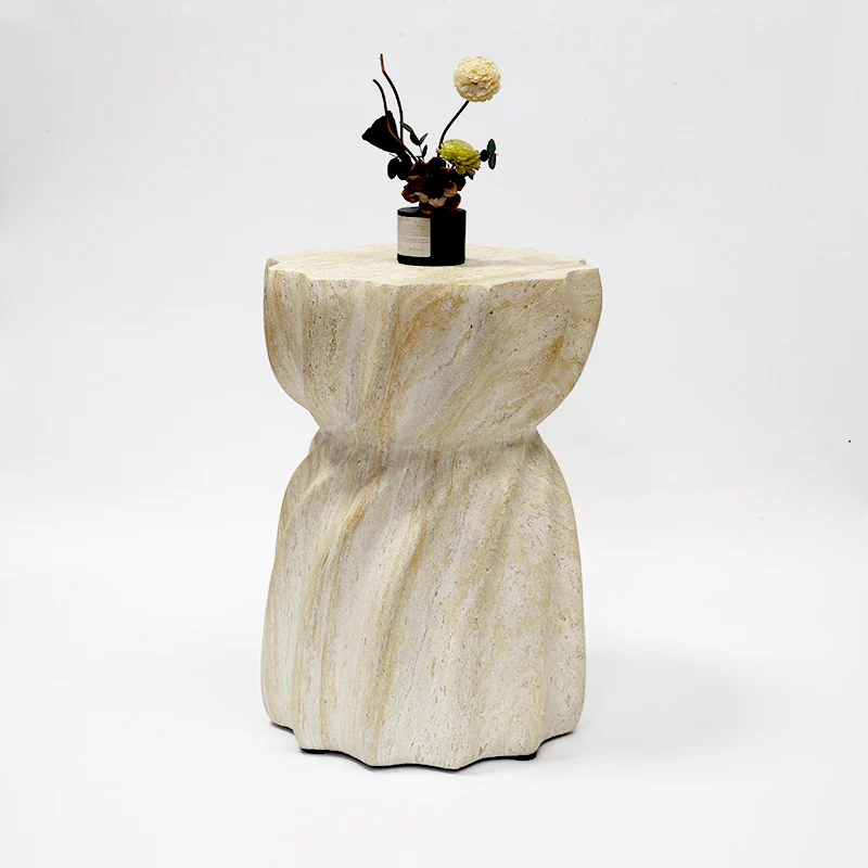 Modern Art Deco Magnesium Oxide Lotus Column End Table For Living Room And Bedroom