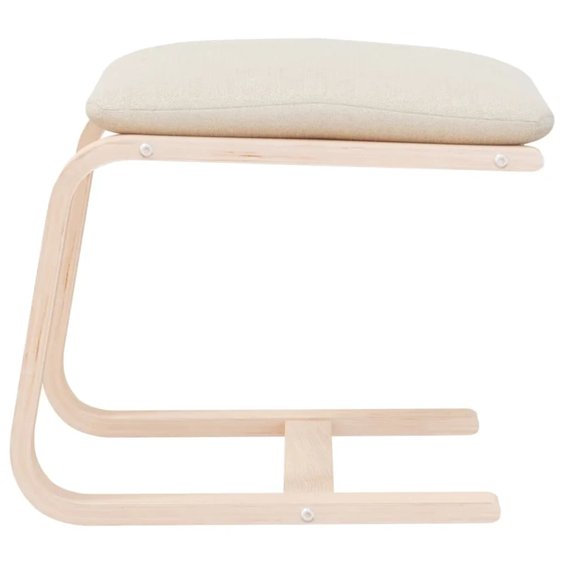 Repose-pieds tabouret 51 x 41 x 40 cm cadre en bois de bouleau et tissu crème DEC030135