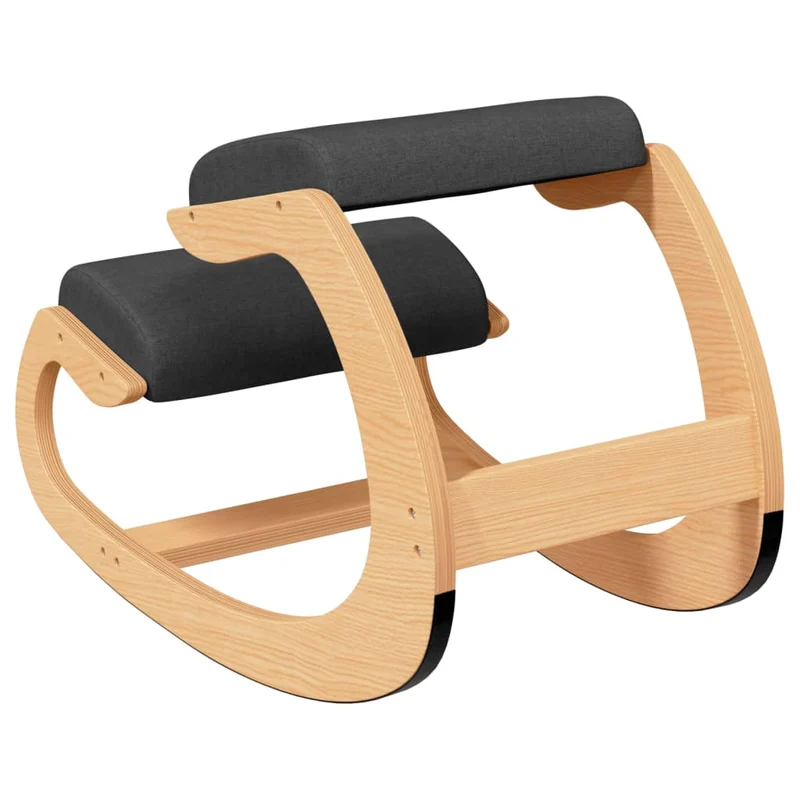Tabouret chaise ergonomique siège assis genoux 55 x 84 x 55 cm contreplaqué de bouleau et tissu noir DEC028730