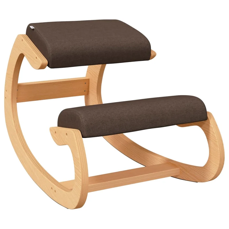 Tabouret chaise ergonomique siège assis genoux 55 x 84 x 55 cm contreplaqué de bouleau et tissu marron DEC028726