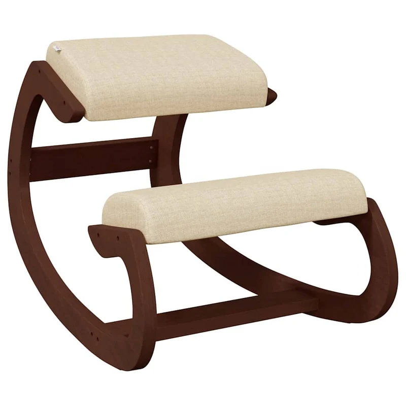 Tabouret chaise ergonomique siège assis genoux 55 x 84 x 55 cm contreplaqué de bouleau et tissu crème DEC028722
