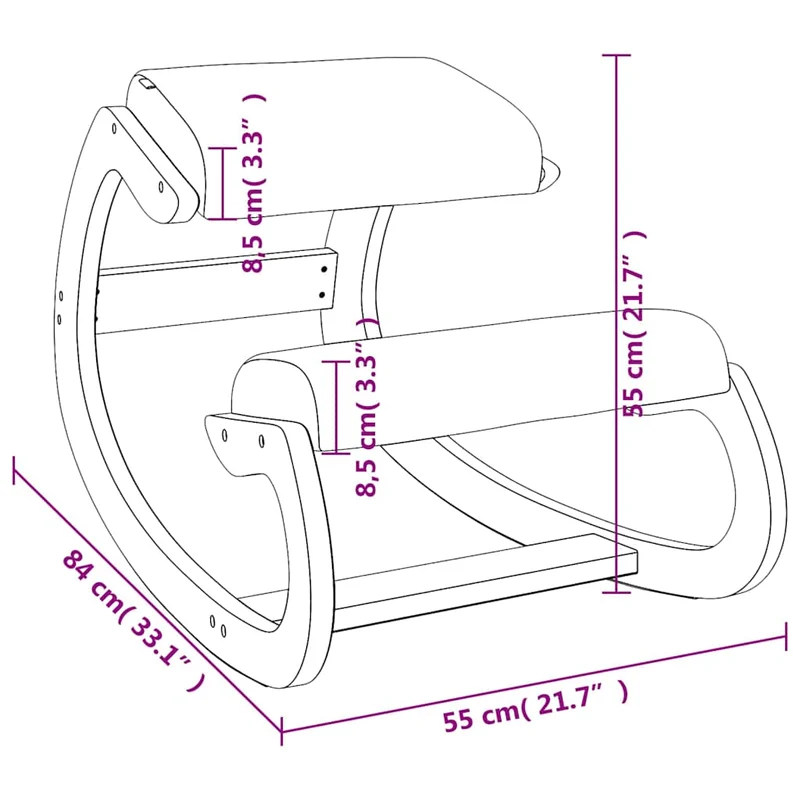 Tabouret chaise ergonomique siège assis genoux 55 x 84 x 55 cm contreplaqué de bouleau et tissu crème DEC028722