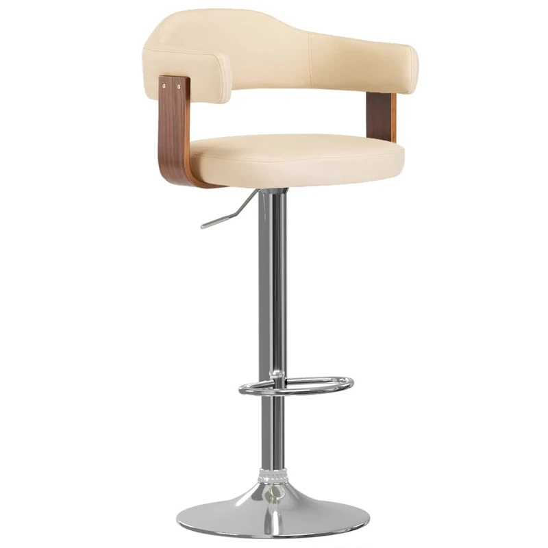 Lot de 2 tabourets de bar chaises hautes rétro en bois courbé et PVC crème et fer DEC029648