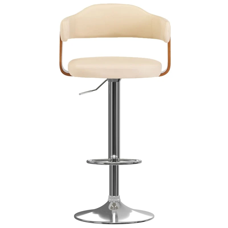 Lot de 2 tabourets de bar chaises hautes rétro en bois courbé et PVC crème et fer DEC029648