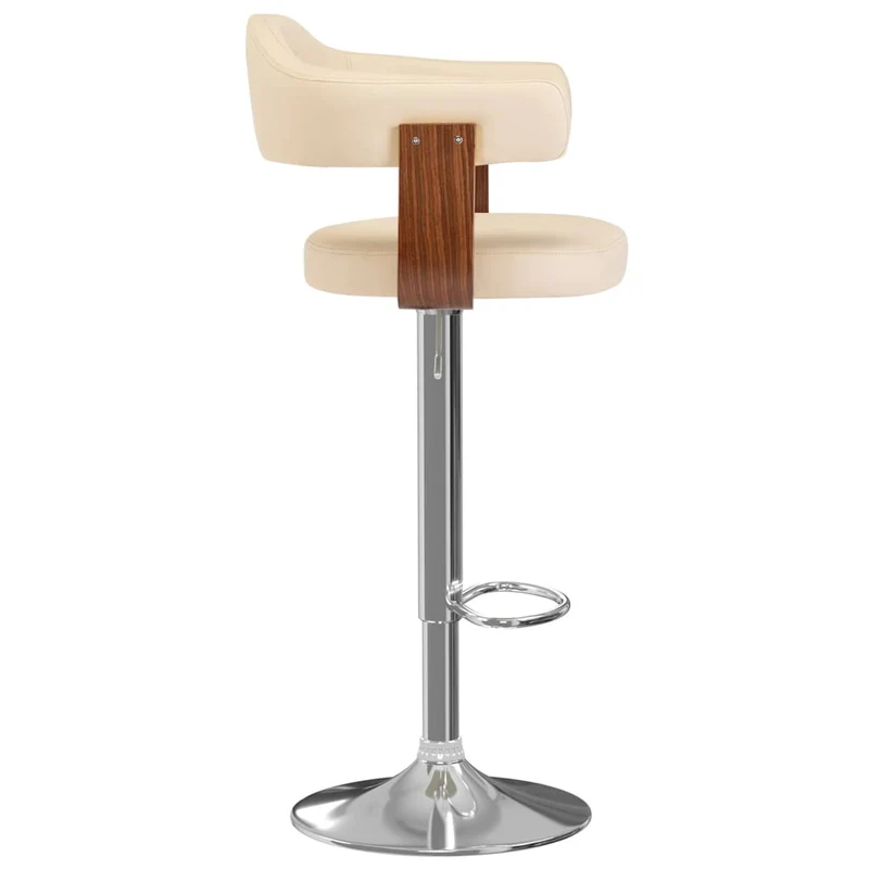 Lot de 2 tabourets de bar chaises hautes rétro en bois courbé et PVC crème et fer DEC029648