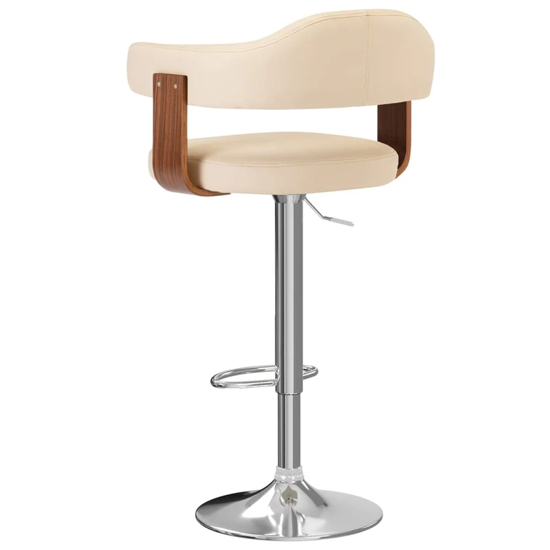 Lot de 2 tabourets de bar chaises hautes rétro en bois courbé et PVC crème et fer DEC029648