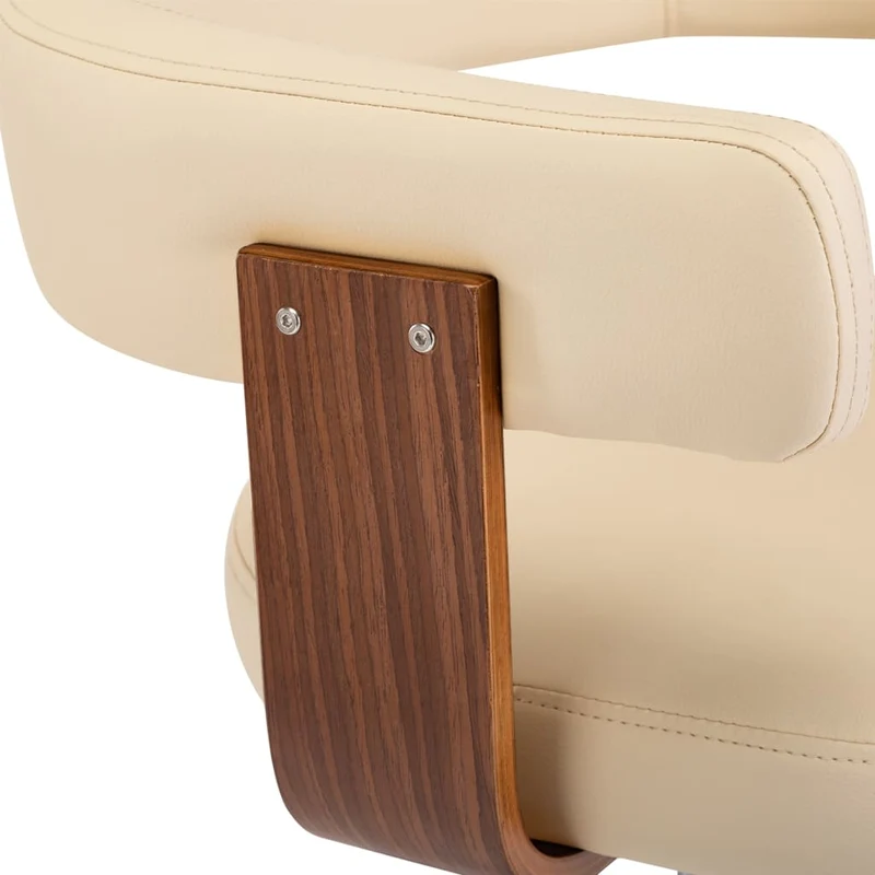 Lot de 2 tabourets de bar chaises hautes rétro en bois courbé et PVC crème et fer DEC029648