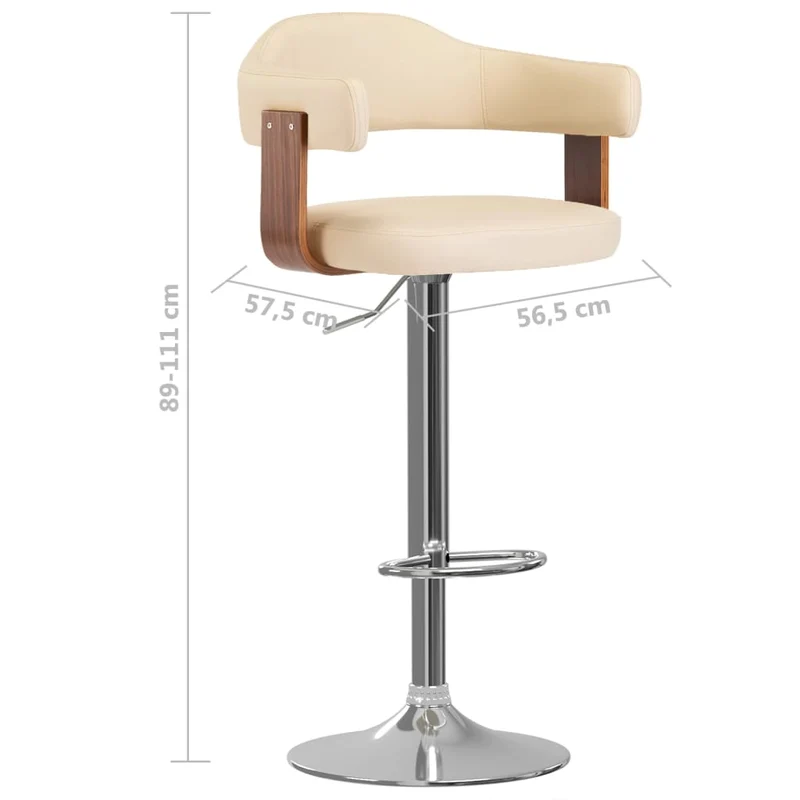 Lot de 2 tabourets de bar chaises hautes rétro en bois courbé et PVC crème et fer DEC029648