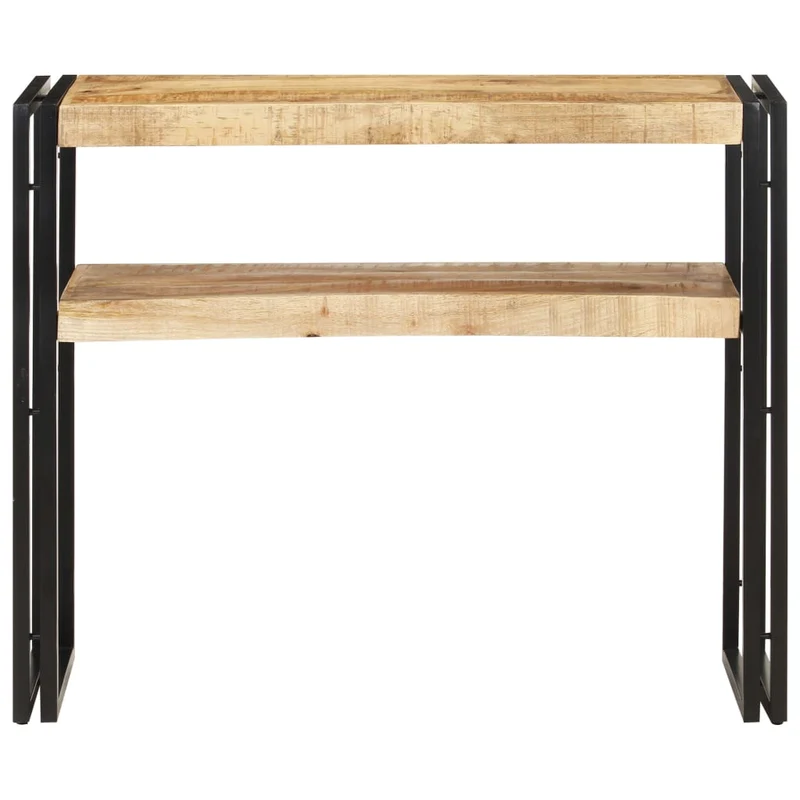 Table console d'entrée fonctionnel et stylé avec étagères 90 x 30 x 75 cm bois de manguier et fer DEC031585