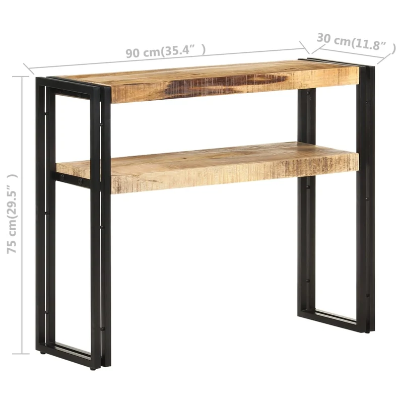 Table console d'entrée fonctionnel et stylé avec étagères 90 x 30 x 75 cm bois de manguier et fer DEC031585