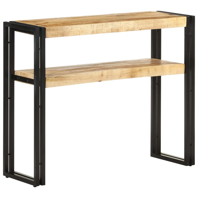 Table console d'entrée fonctionnel et stylé avec étagères 90 x 30 x 75 cm bois de manguier et fer DEC031585