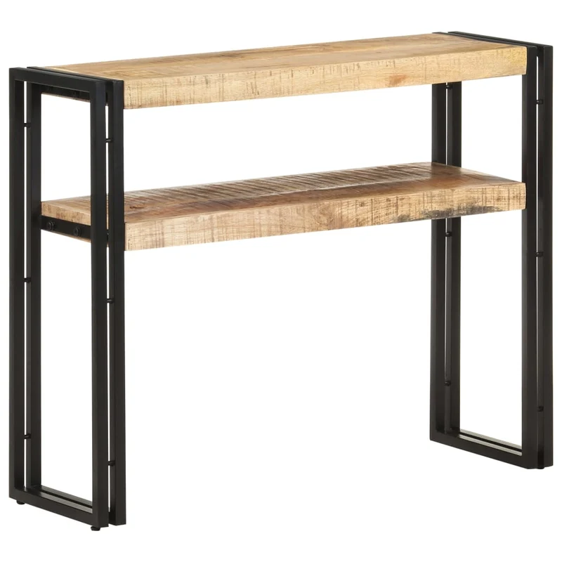 Table console d'entrée fonctionnel et stylé avec étagères 90 x 30 x 75 cm bois de manguier et fer DEC031585
