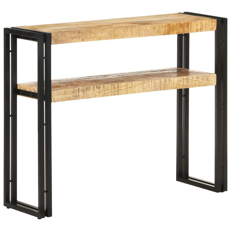 Table console d'entrée fonctionnel et stylé avec étagères 90 x 30 x 75 cm bois de manguier et fer DEC031585