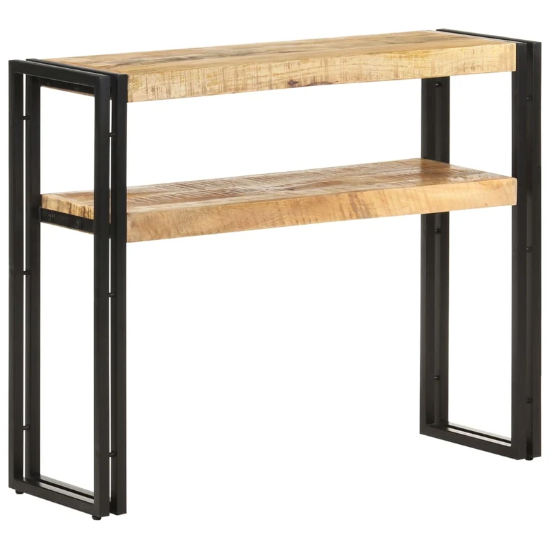 Table console d'entrée fonctionnel et stylé avec étagères 90 x 30 x 75 cm bois de manguier et fer DEC031585