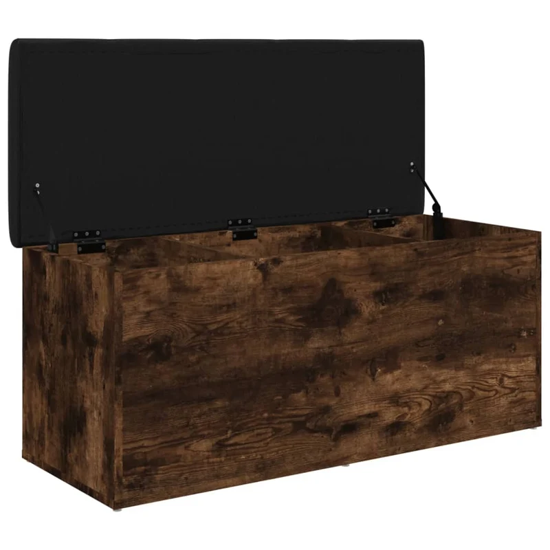 Banc banquette de rangement avec cussin d'assise noir 102 x 42 x 45 cm en bois d'ingénieriecouleur chêne fumé DEC024715