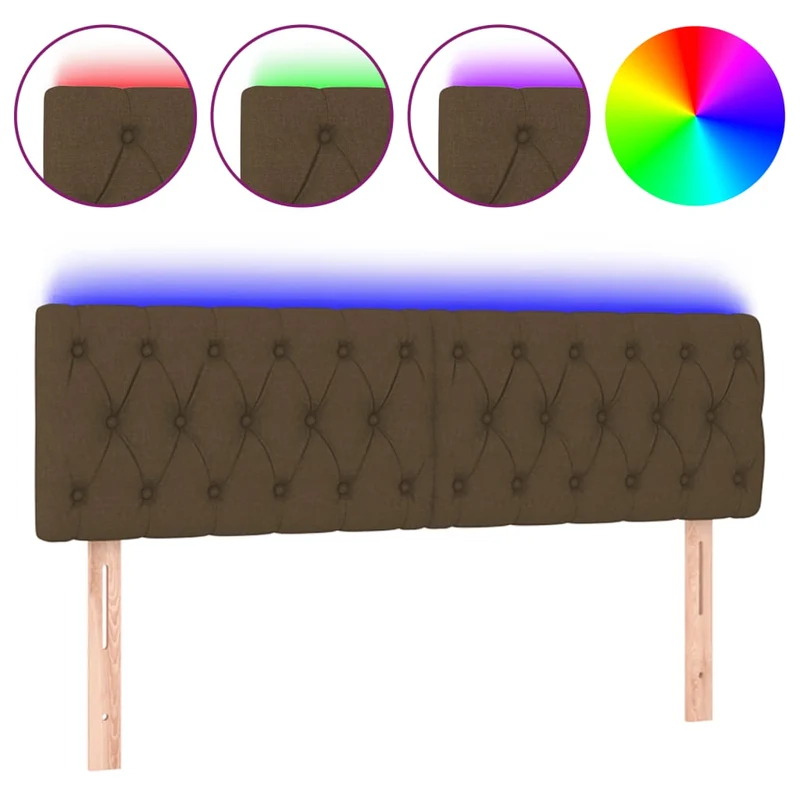 Tête de lit accessoire couchage chambre à coucher meuble à LED 144 x 7 x 78/88 cm tissu marron foncé TDL0200870