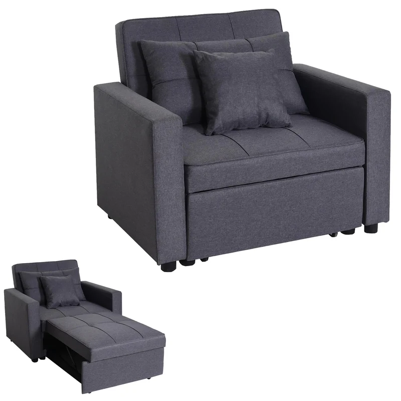 Fauteuil de couchage chaise longue canapé-lit lit d'appoint relaxation surface de couchage 103x197 cm en tissu gris foncé 04_0006249