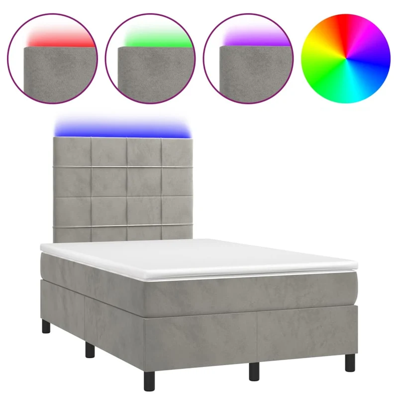 Cadre de lit LED avec sommier tête de lit matelas surmatelas 120x200 cm tissu velours gris clair TDL0207873