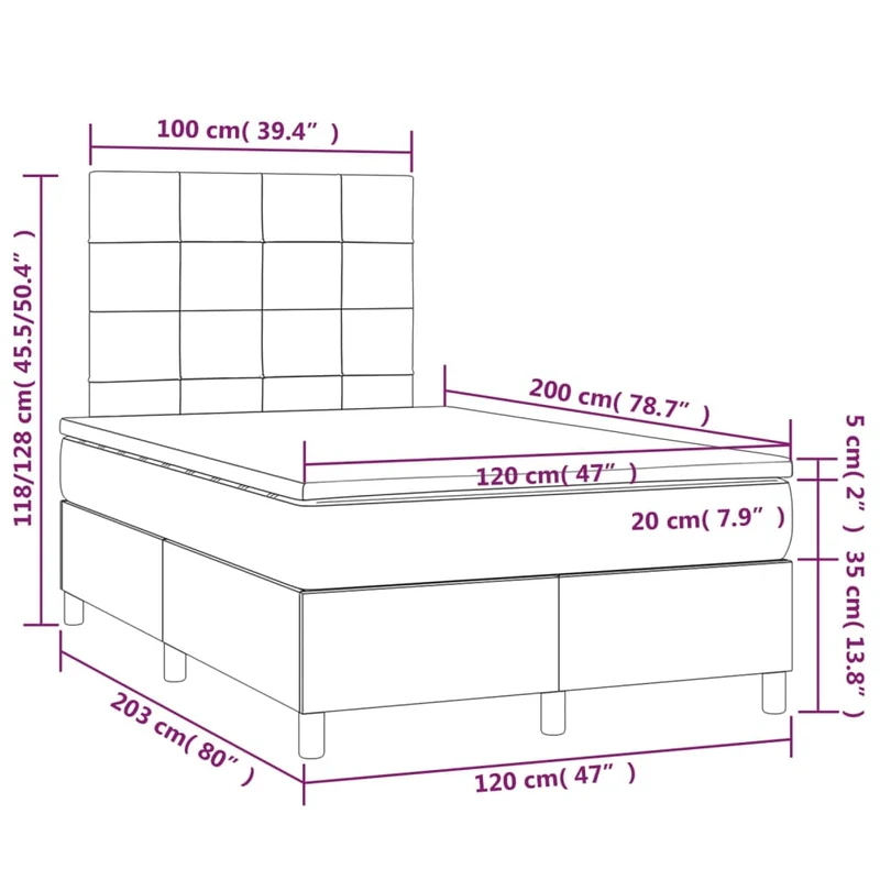 Cadre de lit LED avec sommier tête de lit matelas surmatelas 120x200 cm tissu velours gris clair TDL0207873