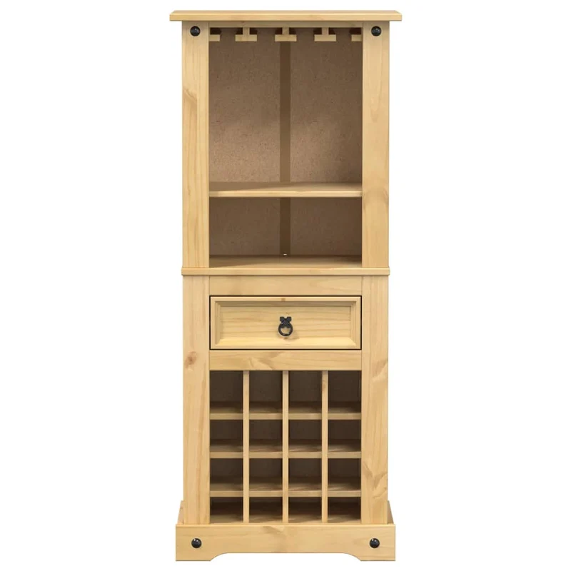 Casier à vin avec tiroir et étagère 56 x 35 x 120 cm en bois massif de pin brun DEC024444