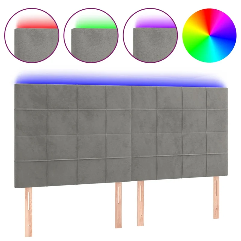 Tête de lit accessoire couchage chambre à coucher meuble à LED 200 x 5 x 118/128 cm tissu velours gris clair TDL0201322