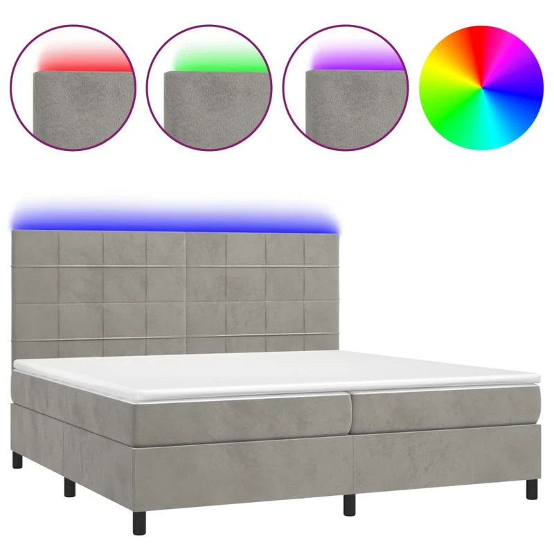 Cadre de lit LED avec sommier tête de lit matelas surmatelas 200x200 cm tissu velours gris clair TDL0207763