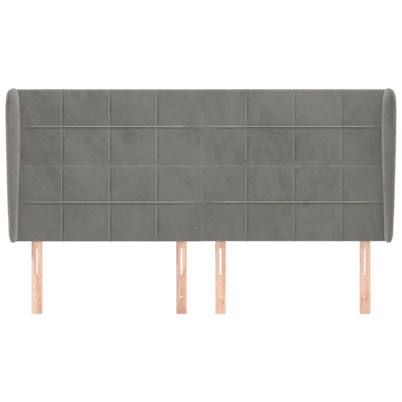 Tête de lit accessoire couchage chambre à coucher meuble avec rebord latéral 203 x 23 x 118/128 cm tissu velours gris clair TDL0205164