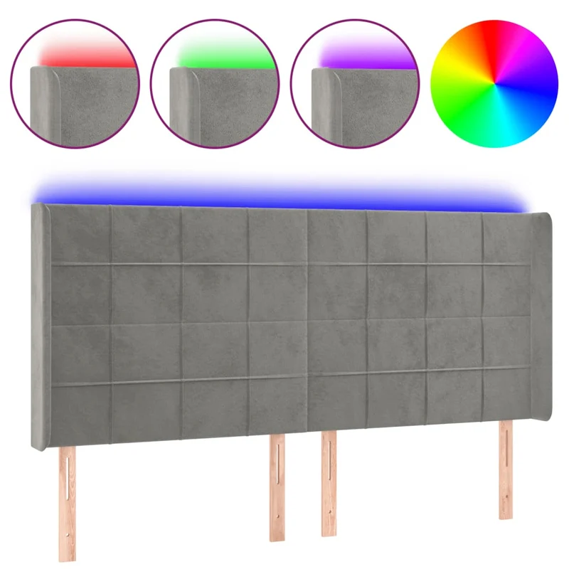 Tête de lit accessoire couchage chambre à coucher meuble à LED 203 x 16 x 118/128 cm tissu velours gris clair TDL0201300