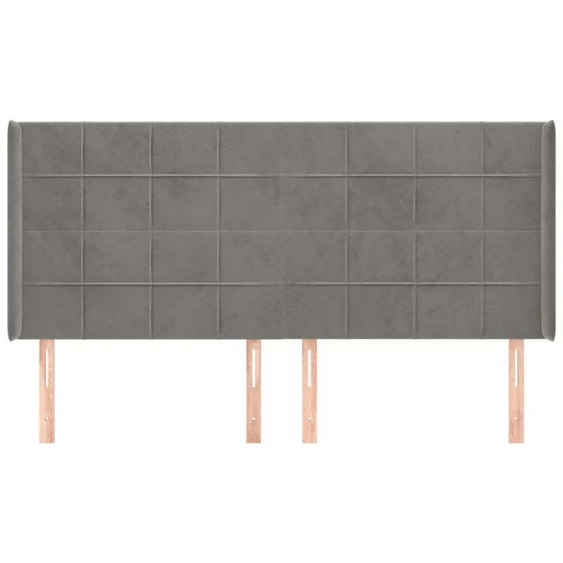 Tête de lit accessoire couchage chambre à coucher meuble avec rebord latéral 203 x 16 x 118/128 cm tissu velours gris clair TDL0205186