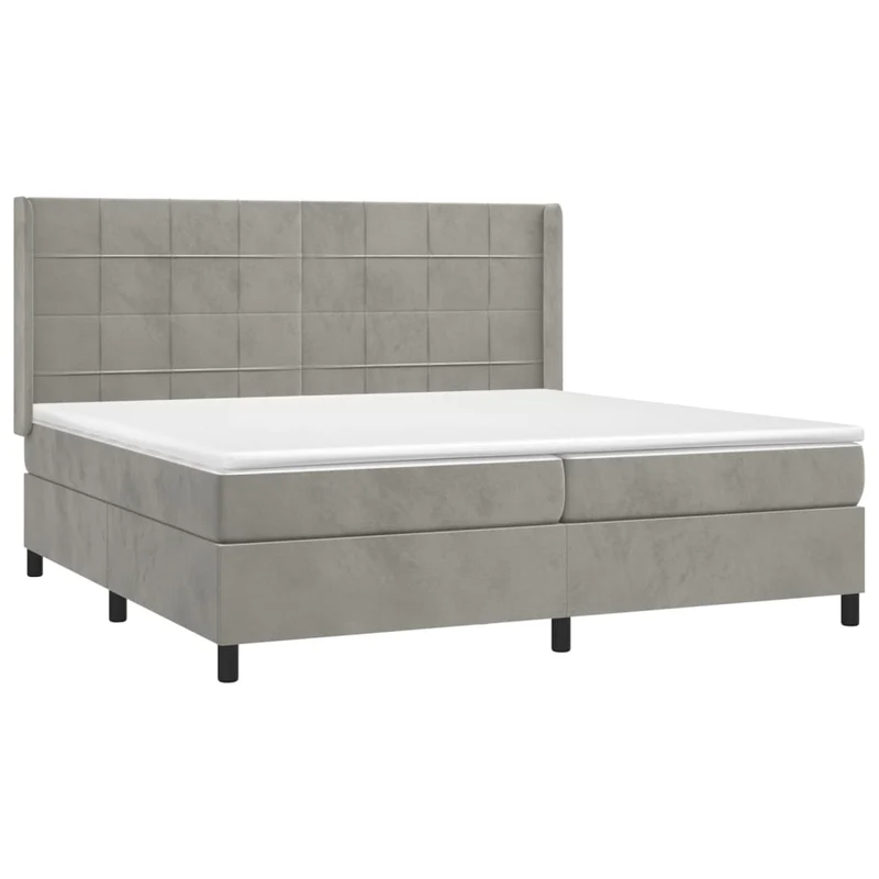 Cadre de lit LED avec sommier tête de lit matelas surmatelas 200x200 cm tissu velours gris clair TDL0207760