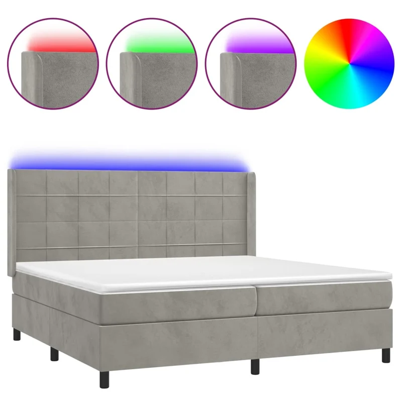Cadre de lit LED avec sommier tête de lit matelas surmatelas 200x200 cm tissu velours gris clair TDL0207760