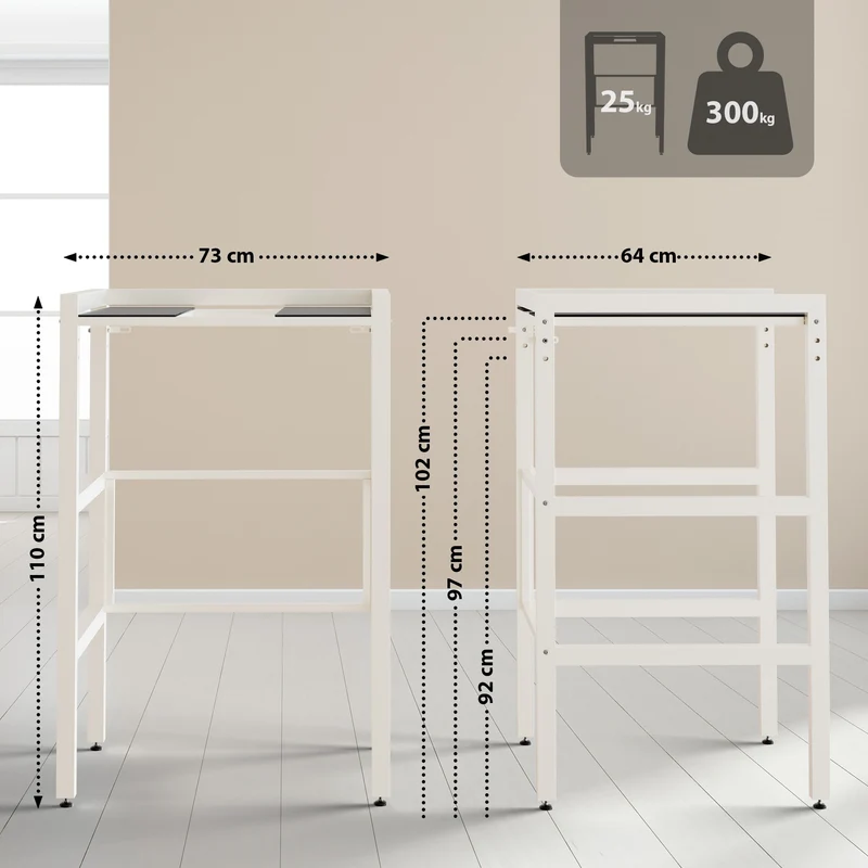 Étagère superposée pour machine à laver et sèche-linge 73 × 60 × 110 cm métal blanc 300 kg 10_0008370