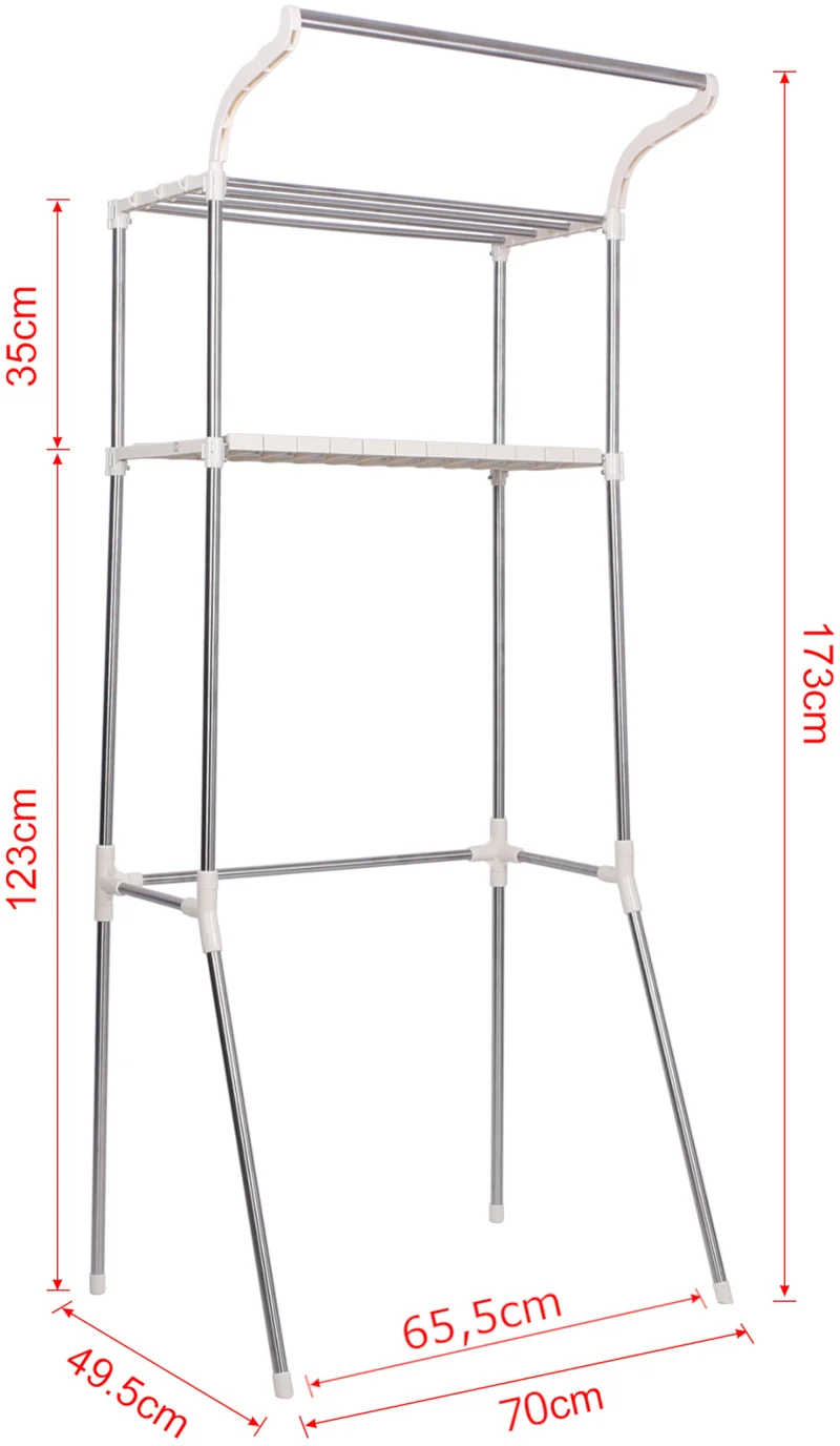Étagère sur machine à laver en acier 70 cm avec 2 niveaux de rangement et tringle à vêtements 10_0008369