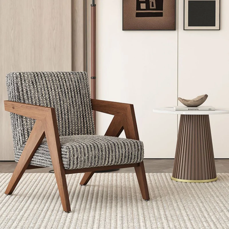 Traditional Chinese Rubber Wood Linen Fabric Velvet Square Accent Chair With Backrest Armrest For Living Room