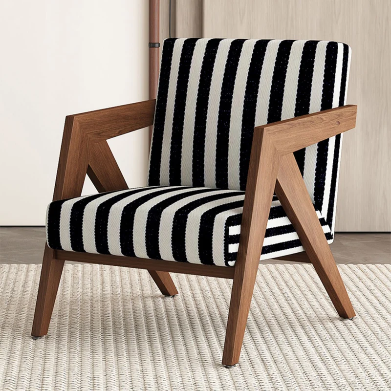 Traditional Chinese Rubber Wood Linen Fabric Velvet Square Accent Chair With Backrest Armrest For Living Room