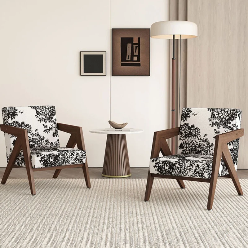 Traditional Chinese Rubber Wood Linen Fabric Velvet Square Accent Chair With Backrest Armrest For Living Room