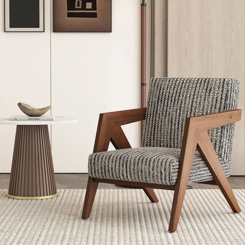 Traditional Chinese Rubber Wood Linen Fabric Velvet Square Accent Chair With Backrest Armrest For Living Room