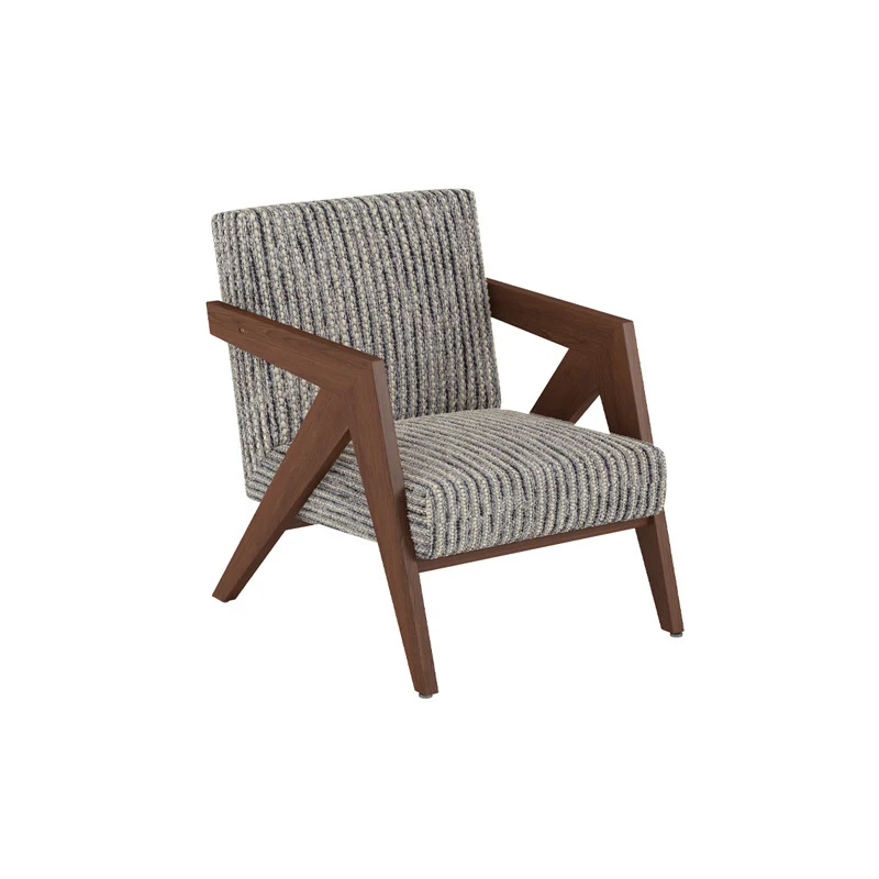 Traditional Chinese Rubber Wood Linen Fabric Velvet Square Accent Chair With Backrest Armrest For Living Room