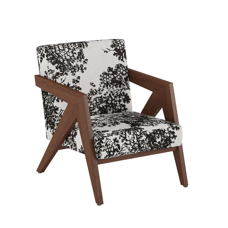 Traditional Chinese Rubber Wood Linen Fabric Velvet Square Accent Chair With Backrest Armrest For Living Room