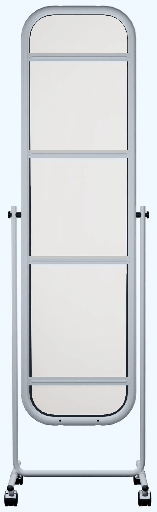 Miroir sur pied rectangulaire à angles arrondis 166 × 48 cm avec roulettes pivotant à 360° cadre métal blanc 10_0008489